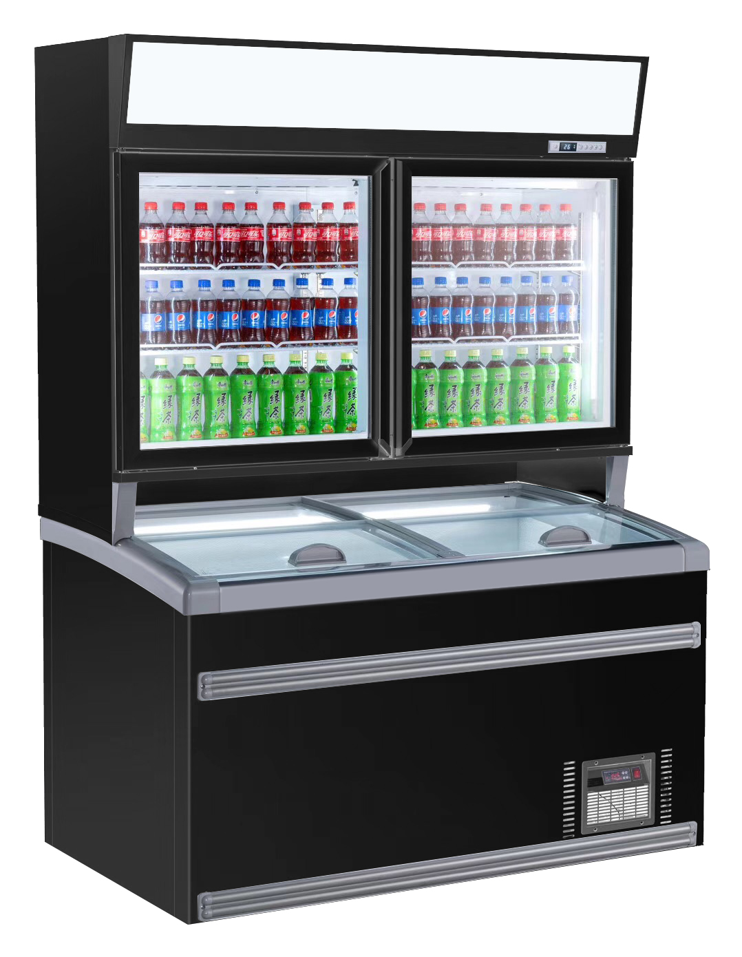 Wand Koel/vries Combi Zwart 2 Glasdeuren Wand Koel/vries Combi Zwart 2 Glasdeuren