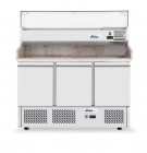 Pizzawerkbank met 3 deuren en koelvitrine 380+40L, Arktic, 254L, 230V/400W, 1400x700x(H)1491mm Pizzawerkbank met 3 deuren en koelvitrine 380+40L, Arktic, 254L, 230V/400W, 1400x700x(H)1491mm
