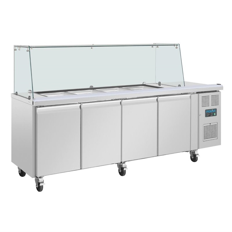 Polar U-serie vierdeurs saladette met vierkant kuchscherm Polar U-serie vierdeurs saladette met vierkant kuchscherm