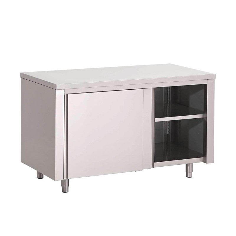 Gastro M RVS werktafel met schuifdeuren 88x120x70cm Gastro M RVS werktafel met schuifdeuren 88x120x70cm