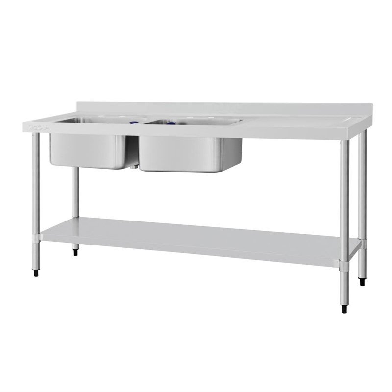 Vogue RVS spoeltafel dubbele spoelbak afdruiprek links en rechts 180x60cm Vogue RVS spoeltafel dubbele spoelbak afdruiprek links en rechts 180x60cm