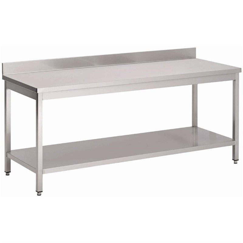 Gastro M RVS werktafel met onderblad en achteropstand 85x140x70cm Gastro M RVS werktafel met onderblad en achteropstand 85x140x70cm