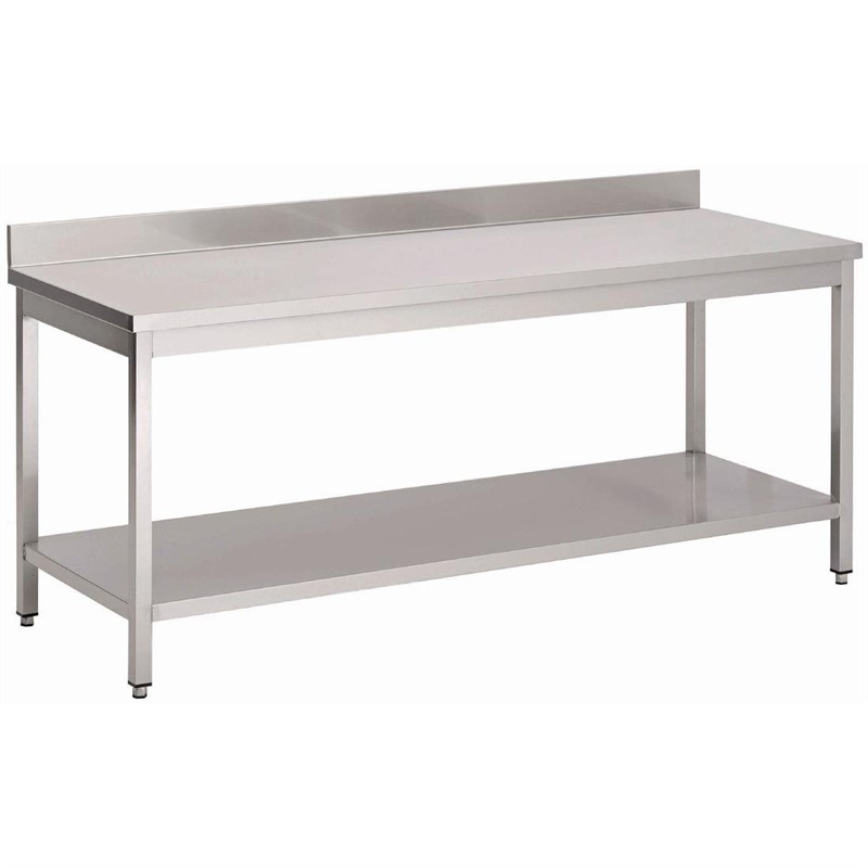 Gastro M RVS werktafel met onderblad en achteropstand 88x150x60cm Gastro M RVS werktafel met onderblad en achteropstand 88x150x60cm
