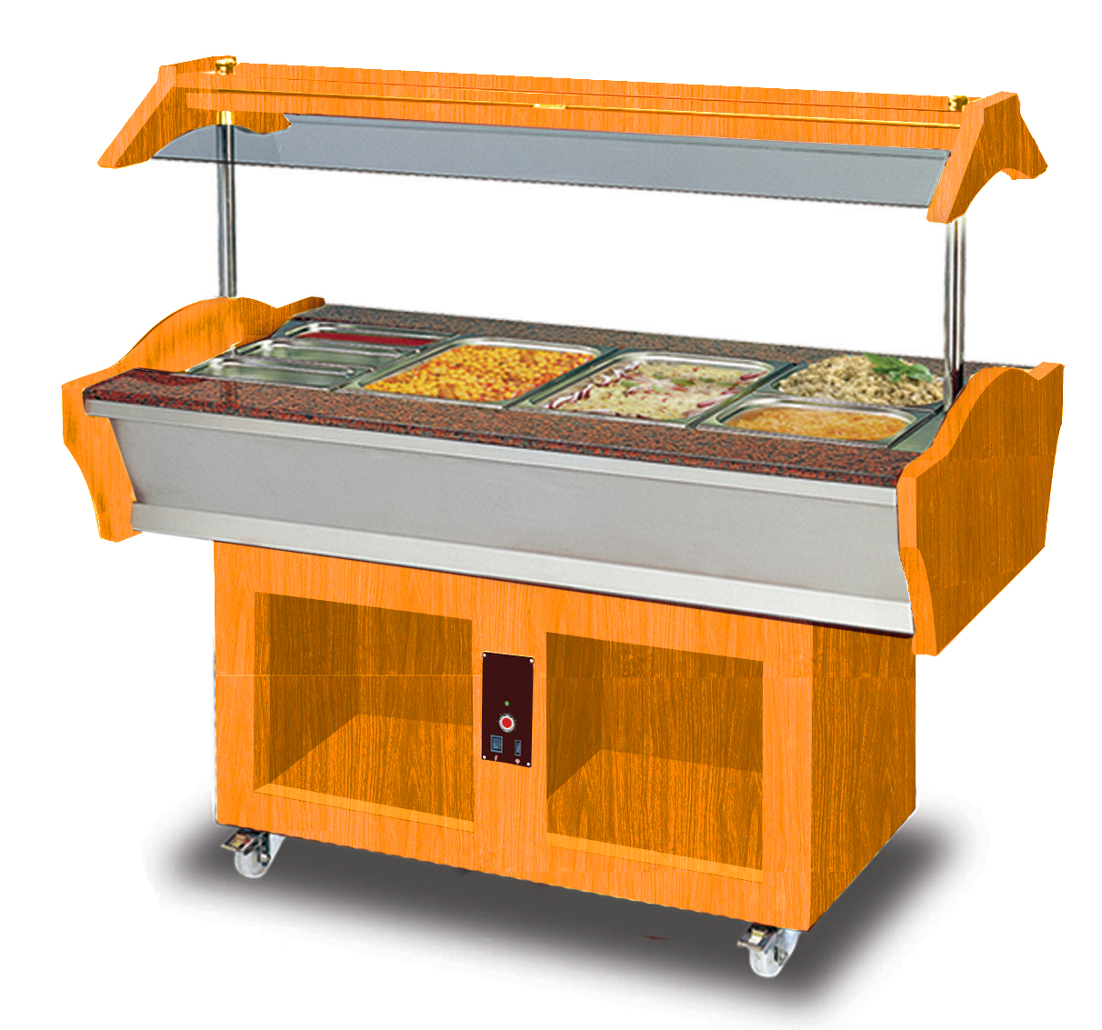 Verwarmd buffet eiland model AMINA 4 walnoot Verwarmd buffet eiland model AMINA 4 walnoot