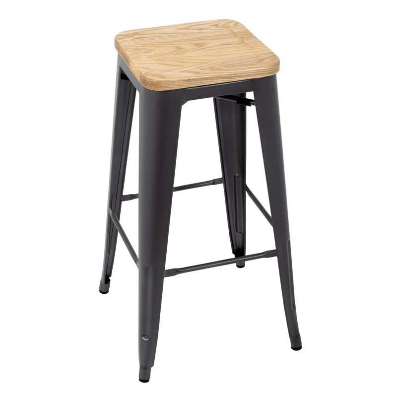 Bolero Bistro stalen barkruk met houten zitting - grijs (4 stuks) Bolero Bistro stalen barkruk met houten zitting - grijs (4 stuks)