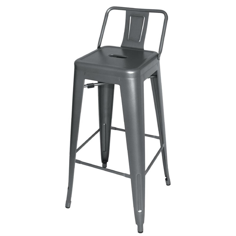 Bolero Bistro stalen barkruk met rugleuning grijs (4 stuks) Bolero Bistro stalen barkruk met rugleuning grijs (4 stuks)