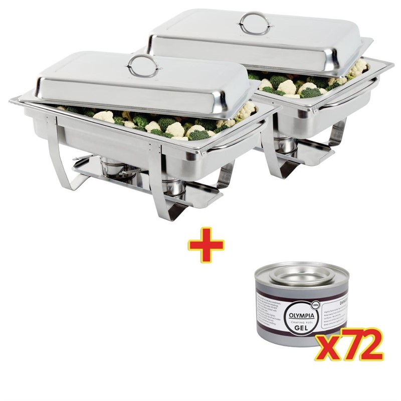 SPECIALE AANBIEDING 2x Olympia Milan Chafing Dish met 72-pak Olympia brandpasta gel SPECIALE AANBIEDING 2x Olympia Milan Chafing Dish met 72-pak Olympia brandpasta gel