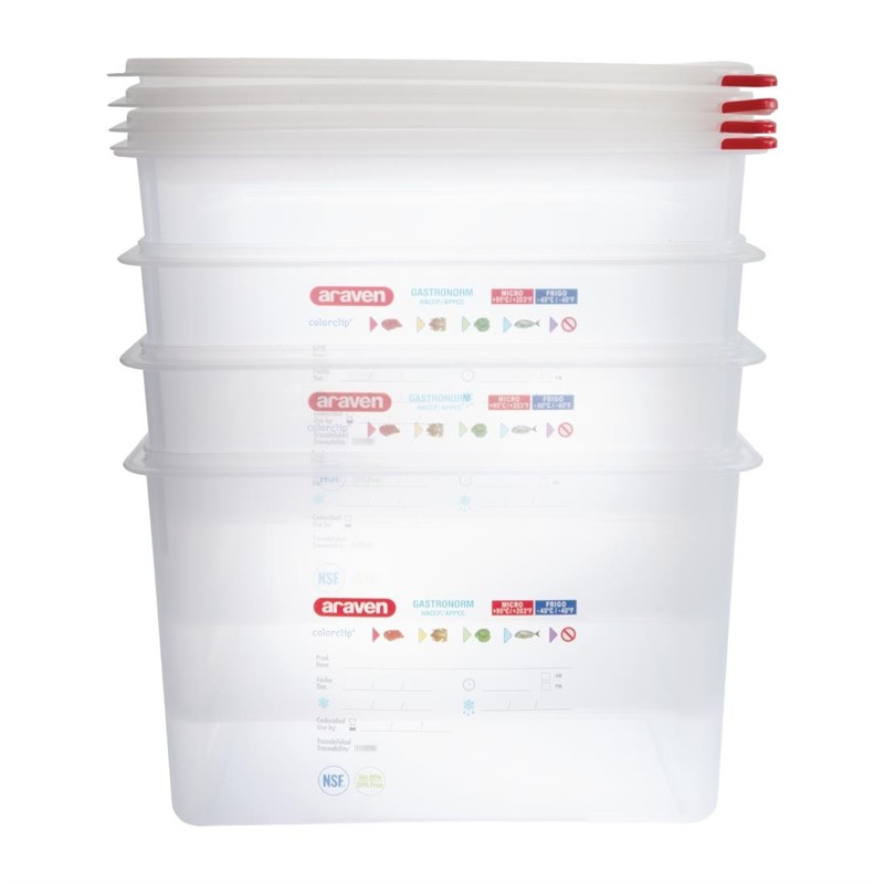 Araven GN 1/1 voedseldoos met deksel 28L (4 stuks) Araven GN 1/1 voedseldoos met deksel 28L (4 stuks)