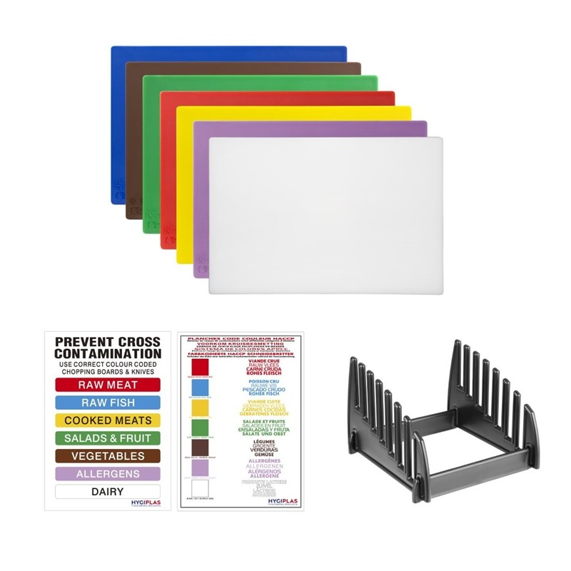 Hygiplas LDPE snijplanken set met rek (7 stuks) Hygiplas LDPE snijplanken set met rek (7 stuks)
