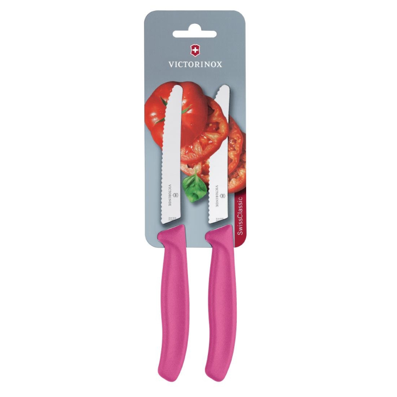 Victorinox 2-delig gekarteld tomaten-/utiliteitsmes (blisterverpakking) 11cm - roze Victorinox 2-delig gekarteld tomaten-/utiliteitsmes (blisterverpakking) 11cm - roze