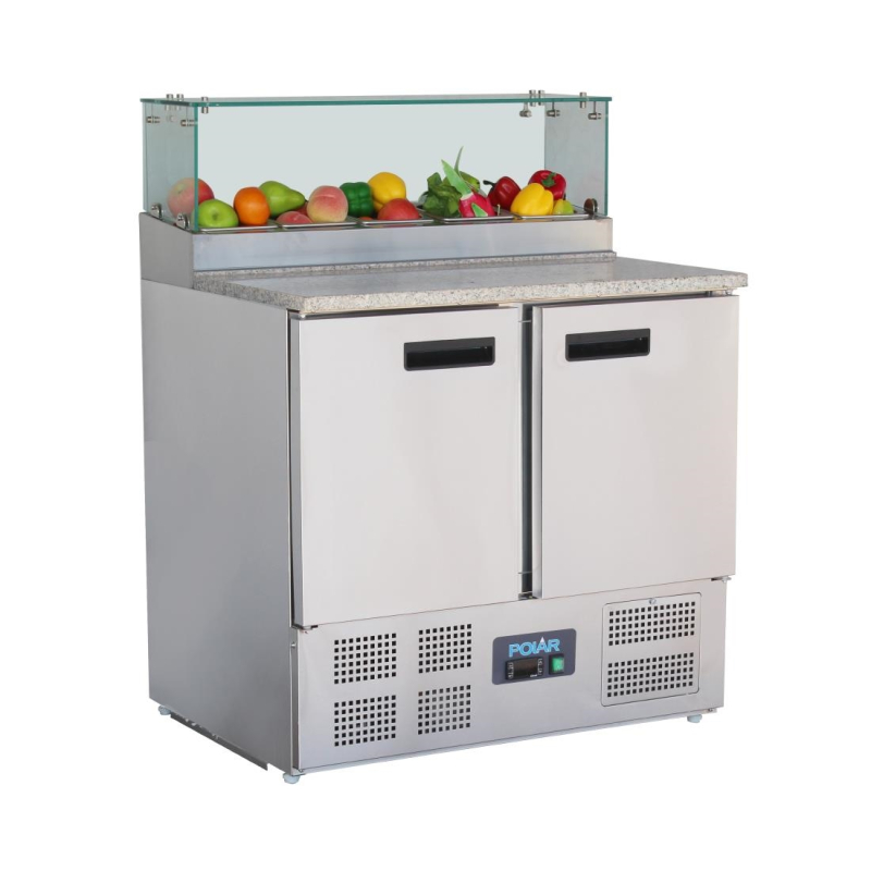 Polar G-serie 2-deurs pizza koelwerkbank met opzetkoelvitrine 256L Polar G-serie 2-deurs pizza koelwerkbank met opzetkoelvitrine 256L