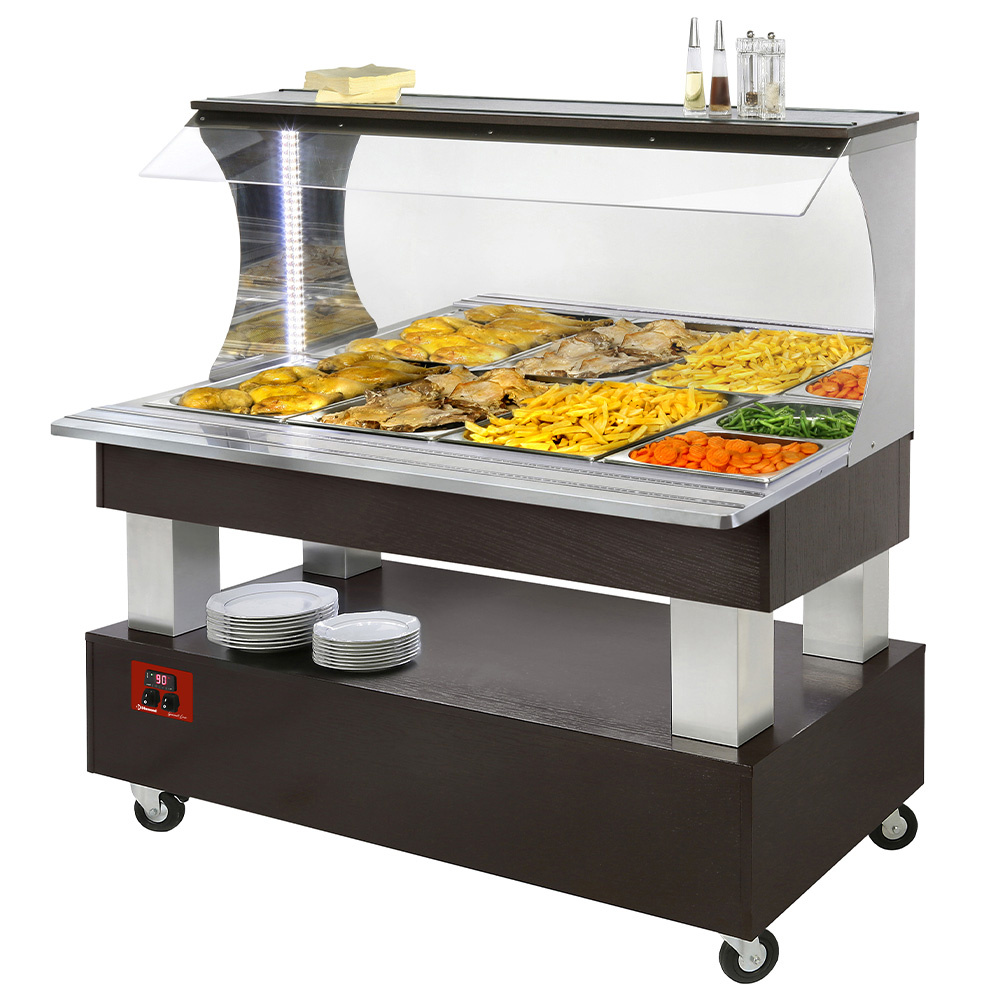 Warm wandbuffet, bain-marie, 4x GN 1/1-150 (Wengé hout) Warm wandbuffet, bain-marie, 4x GN 1/1-150 (Wengé hout)
