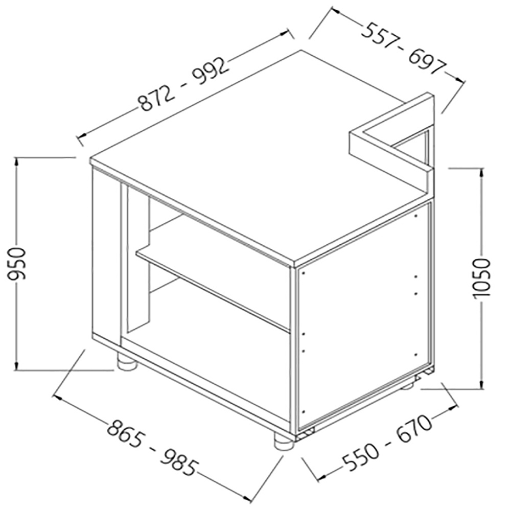 Neutrale achterste hoek - 90° open, met opstaande rand Neutrale achterste hoek - 90° open, met opstaande rand