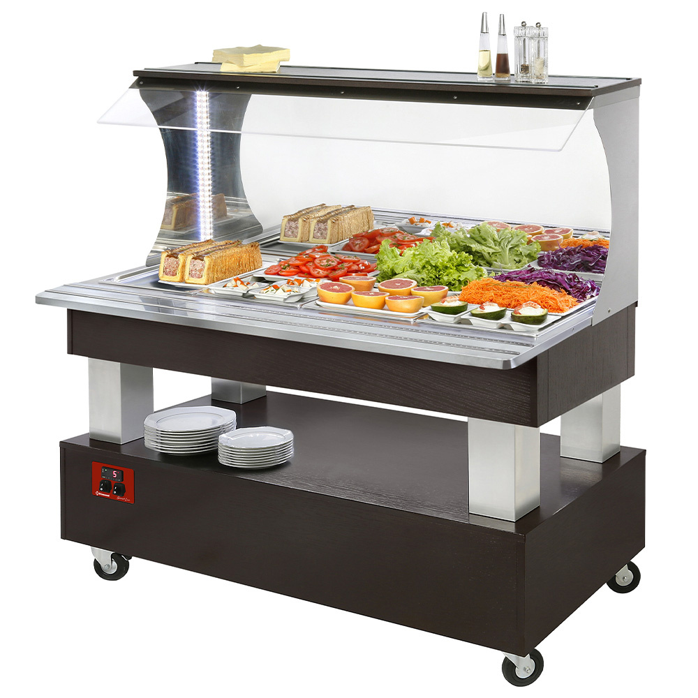 Buffet - Wandsalad bar, gekoeld, 4x GN 1/1-150 (Wengé hout) Buffet - Wandsalad bar, gekoeld, 4x GN 1/1-150 (Wengé hout)
