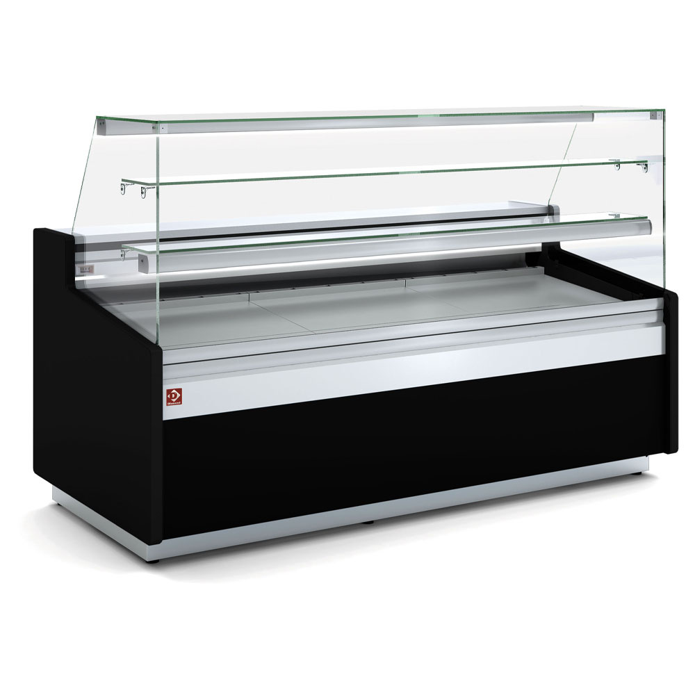 Neutrale vitrinetoonbank, patisserie glas, met neutrale reserve – ZWART Neutrale vitrinetoonbank, patisserie glas, met neutrale reserve – ZWART