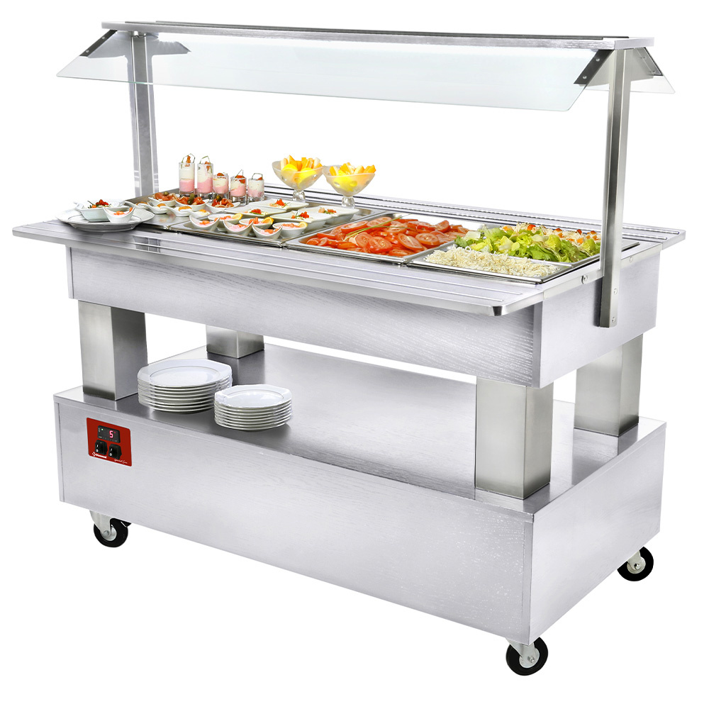 Buffet - Salad bar, gekoeld, 4x GN 1/1-150 (wit hout) Buffet - Salad bar, gekoeld, 4x GN 1/1-150 (wit hout)