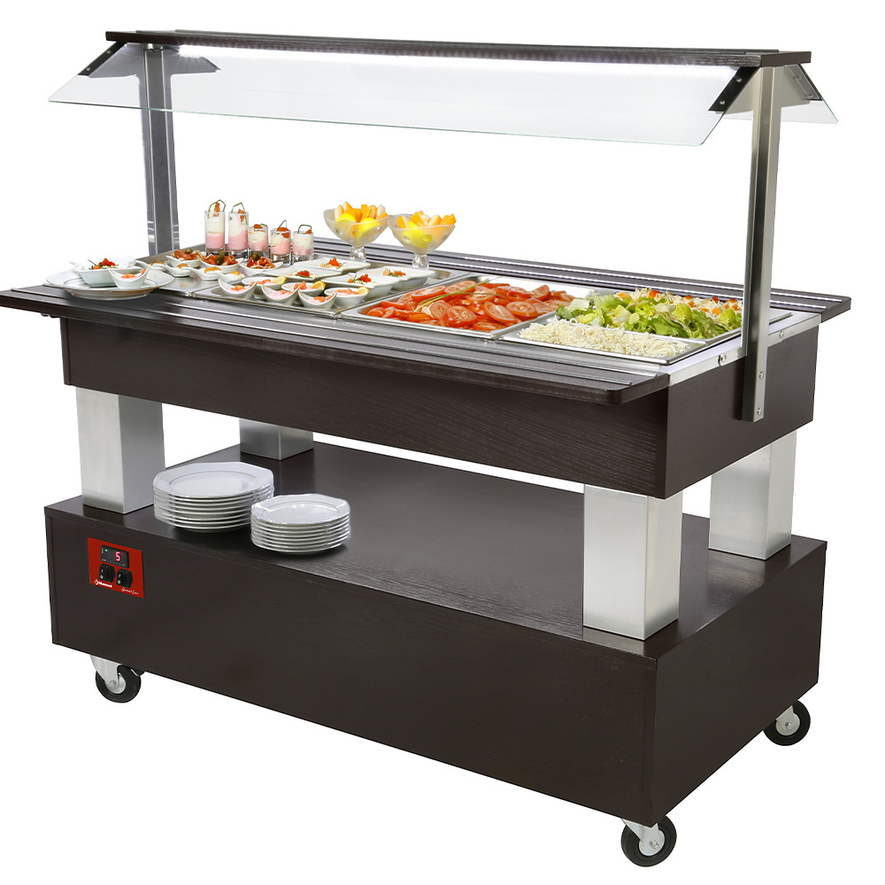 Buffet - Salad bar, gekoeld, 4x GN 1/1-150 (Wengé hout) Buffet - Salad bar, gekoeld, 4x GN 1/1-150 (Wengé hout)