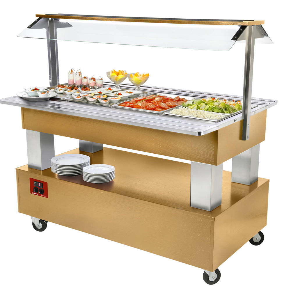 Buffet - Salad bar, gekoeld, 4x GN 1/1-150 (Licht eiken hout) Buffet - Salad bar, gekoeld, 4x GN 1/1-150 (Licht eiken hout)