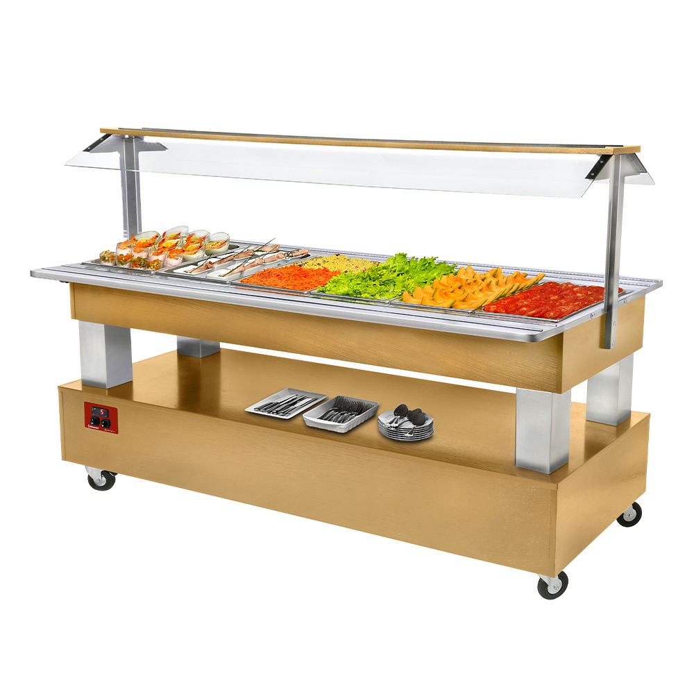 Buffet - Salad bar, gekoeld, 6x GN 1/1-150 (Licht eiken hout) Buffet - Salad bar, gekoeld, 6x GN 1/1-150 (Licht eiken hout)