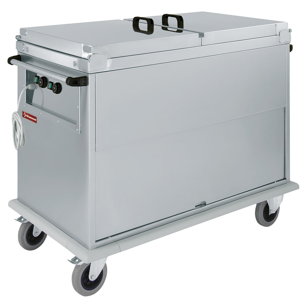 Bain-marie-wagen 2x GN 1/1, 2 T°c, deksels, kast met draaideur Bain-marie-wagen 2x GN 1/1, 2 T°c, deksels, kast met draaideur