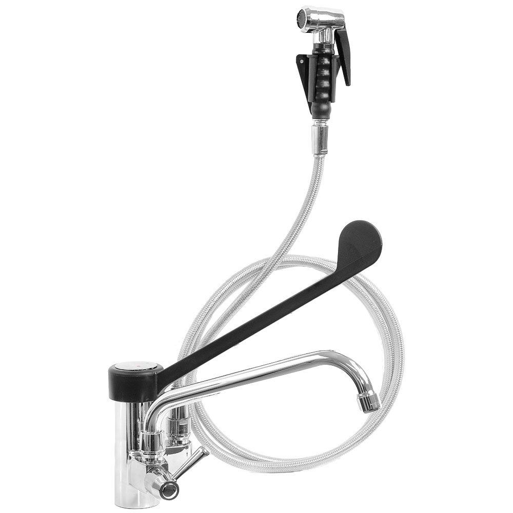 Kraan met mengkraangroep, elleboogbediening en sproeier uittrekbaar (MONO uitgang) Kraan met mengkraangroep, elleboogbediening en sproeier uittrekbaar (MONO uitgang)