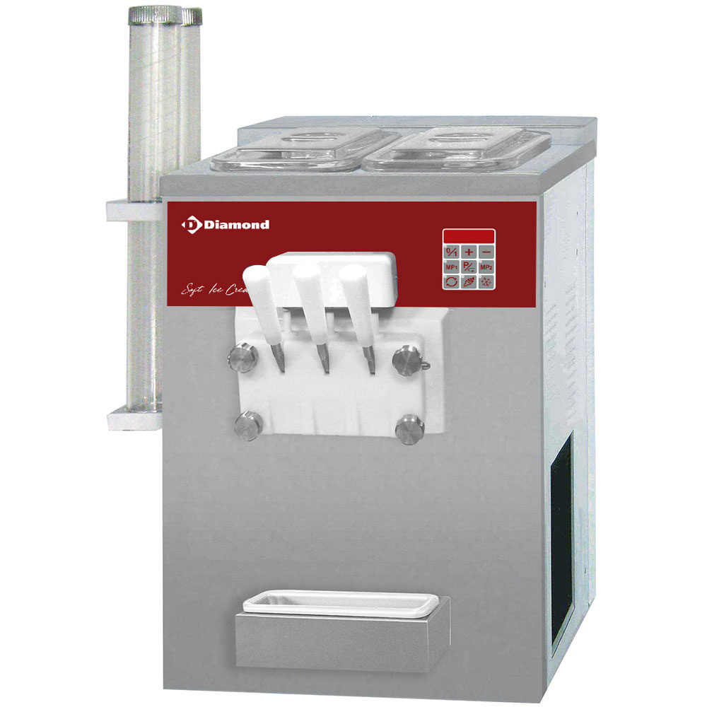 Soft ice-cream machine, 2 smaken + 1 mengsel, 15 Kg/u, luchtcond. Soft ice-cream machine, 2 smaken + 1 mengsel, 15 Kg/u, luchtcond.