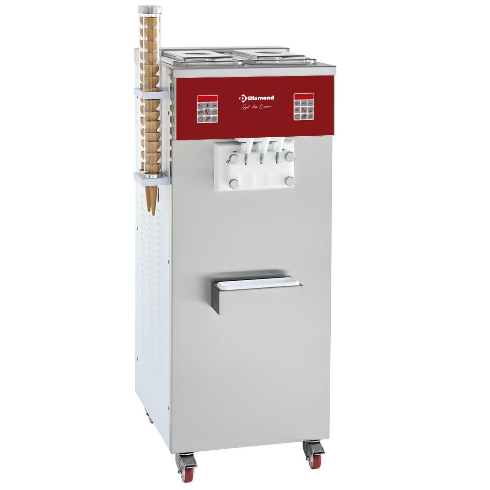 Soft ice-cream machine, 2 smaken + 1 mengsel, 30 Kg/u, luchtcondensor Soft ice-cream machine, 2 smaken + 1 mengsel, 30 Kg/u, luchtcondensor