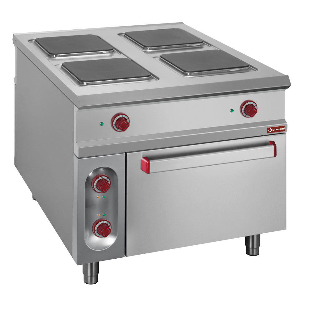 Elektrisch fornuis met 4 vierkante kookplaten op elektrische GN 2/1 oven - PASS-THROUGH Elektrisch fornuis met 4 vierkante kookplaten op elektrische GN 2/1 oven - PASS-THROUGH