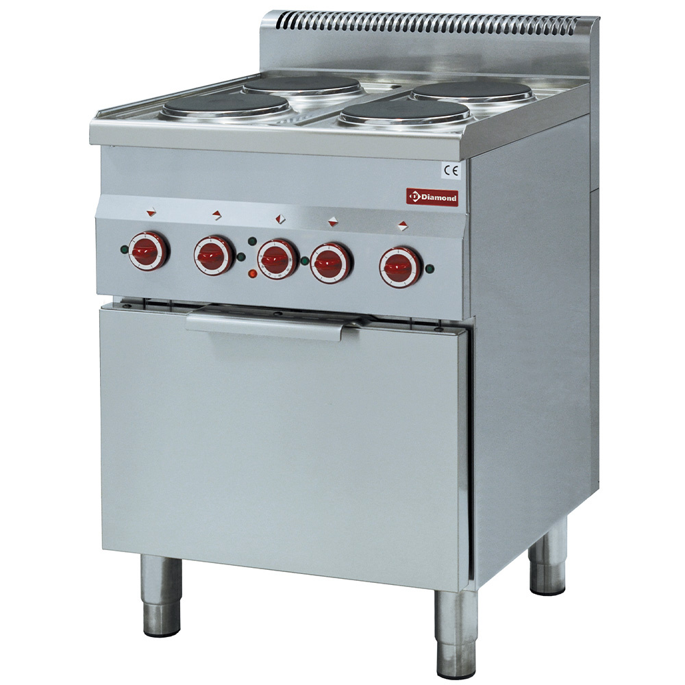 Fornuis 4 kookplaten en elektrische convectie-oven GN 2/3 Fornuis 4 kookplaten en elektrische convectie-oven GN 2/3