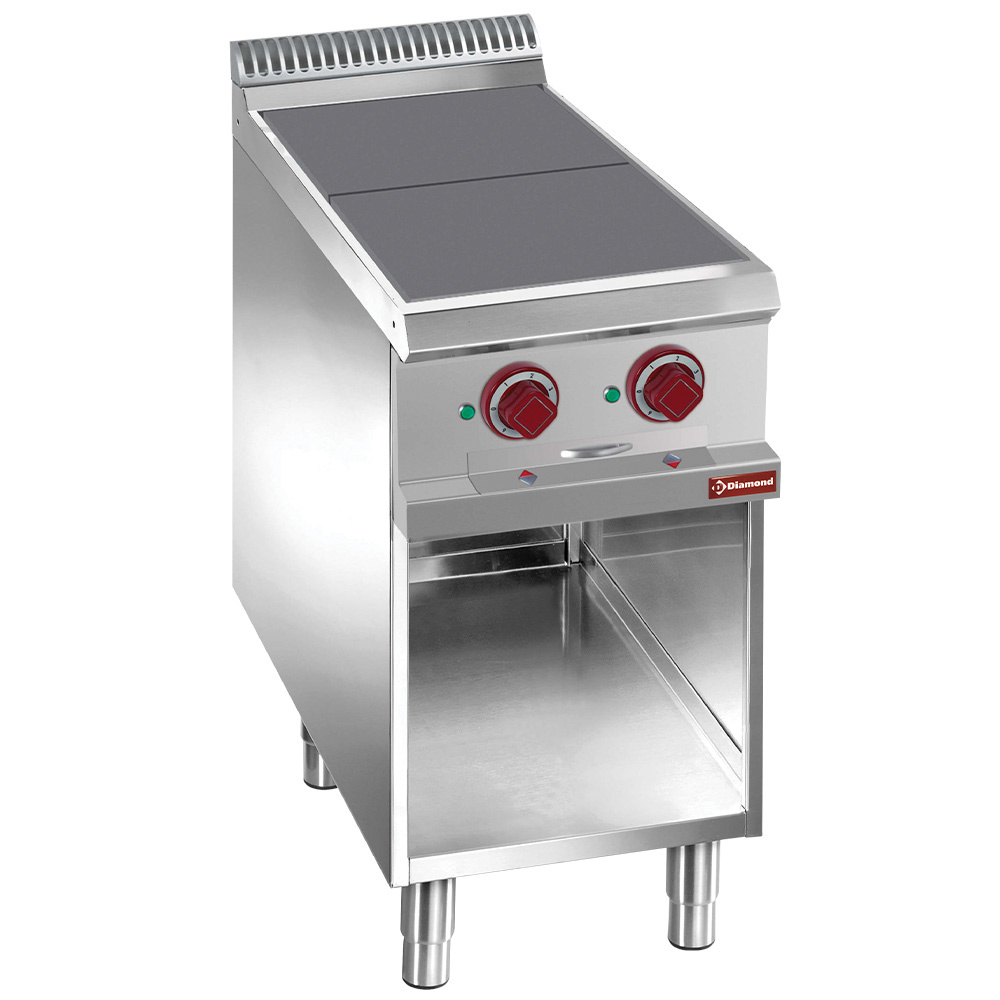 Elektrisch fornuis 2 verlaagde platen, op open kast Elektrisch fornuis 2 verlaagde platen, op open kast