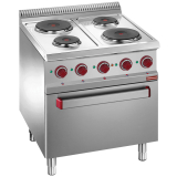 Elektrisch fornuis 4 platen op elektrische oven GN 2/1 en gril Elektrisch fornuis 4 platen op elektrische oven GN 2/1 en gril