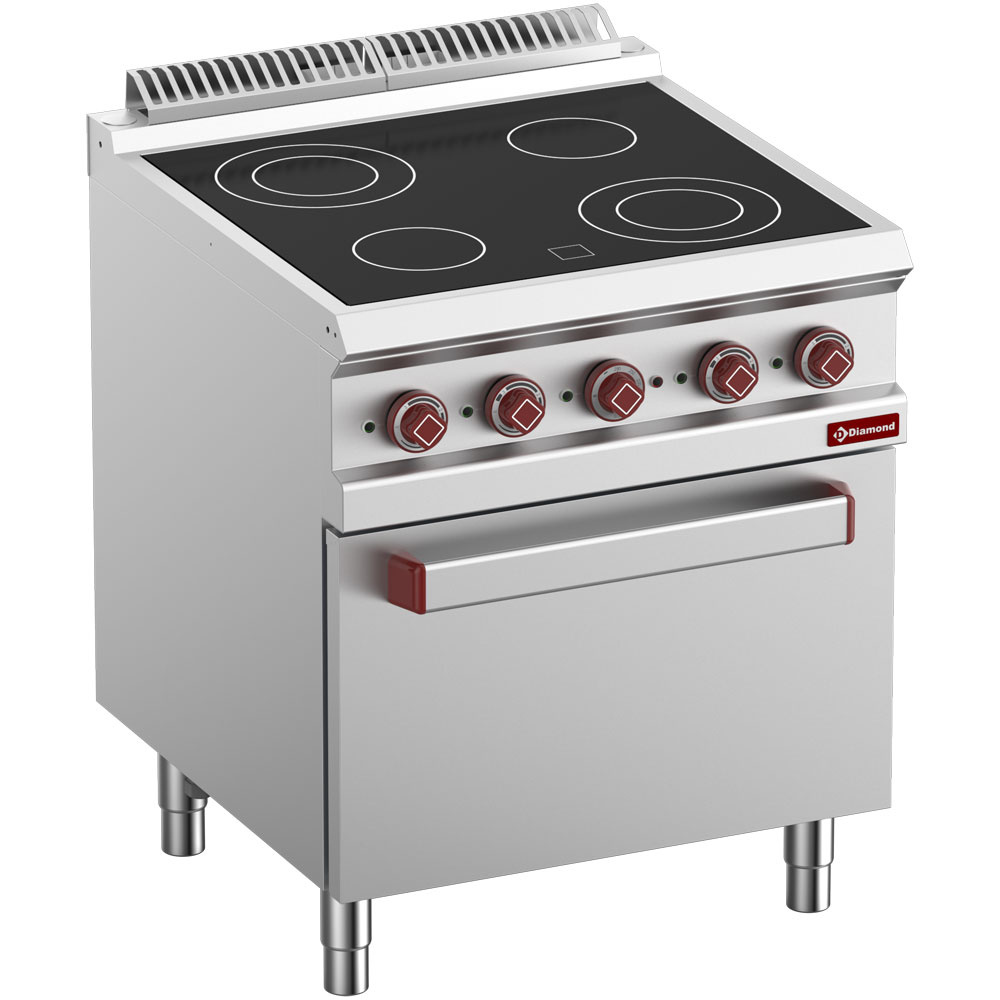 Vitrokeramisch fornuis met 4 zones, oven GN 2/1 met elektrische grill Vitrokeramisch fornuis met 4 zones, oven GN 2/1 met elektrische grill