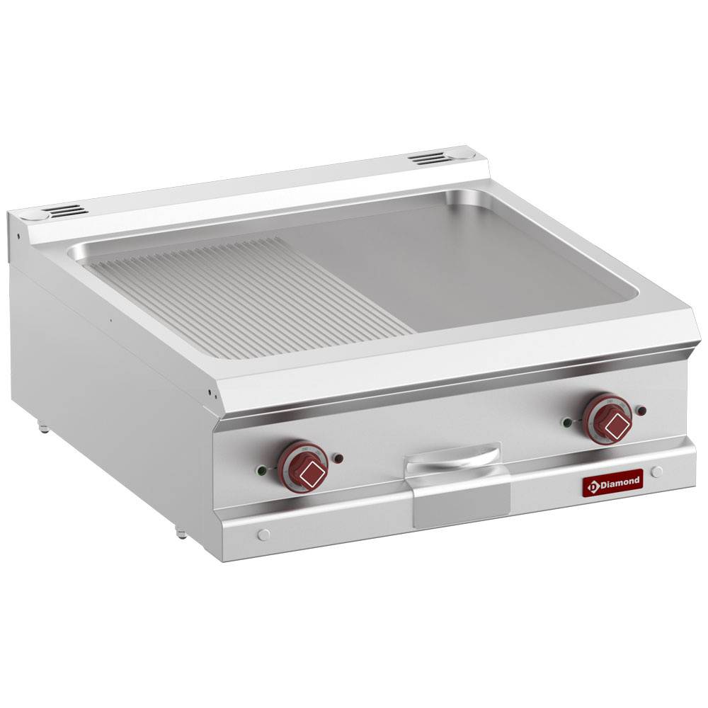 Elektrische bakplaat met 1/2 vlakke 1/2 geribde plaat, module 1/1 -Top- Elektrische bakplaat met 1/2 vlakke 1/2 geribde plaat, module 1/1 -Top-