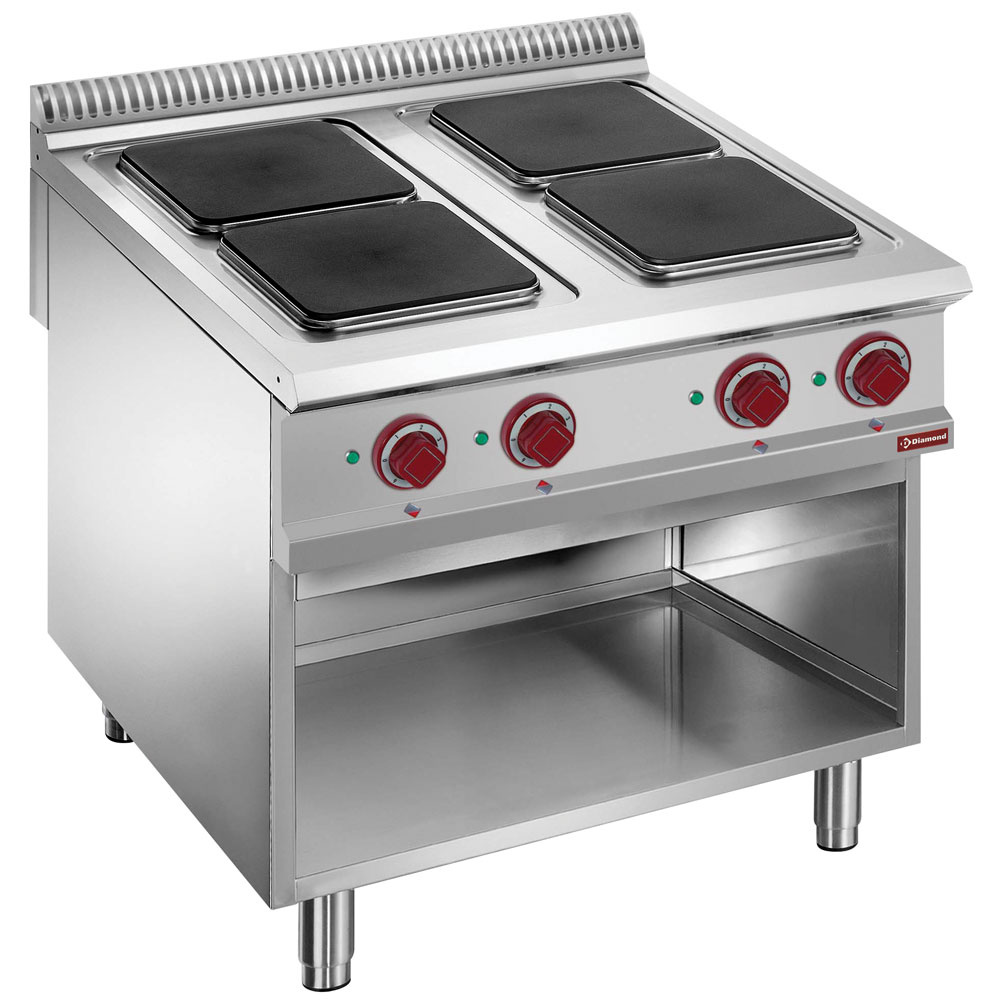 Elektrisch fornuis met 4 kookplaten op open kast Elektrisch fornuis met 4 kookplaten op open kast