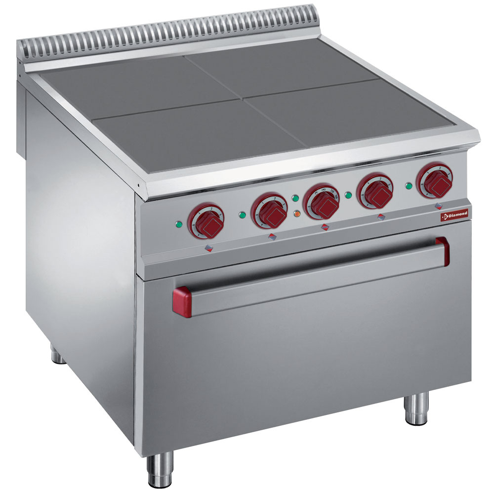 Elektrisch fornuis met 4 verlaagde kookplaten op oven GN 2/1 Elektrisch fornuis met 4 verlaagde kookplaten op oven GN 2/1