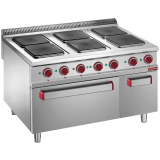 Elektrisch Fornuis Met 6 Vierkante Kookplaten op Elektrische Oven  GN 2/1, Gesloten Neutrale Kast