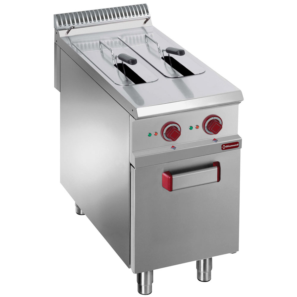 Elektrische friteuse 2 kuipen 8liter op gesloten kast Elektrische friteuse 2 kuipen 8liter op gesloten kast