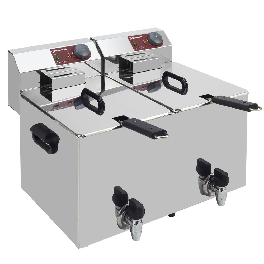 Elektrische friteuse tafelmodel 2x 8 liter + aftapkraan Elektrische friteuse tafelmodel 2x 8 liter + aftapkraan