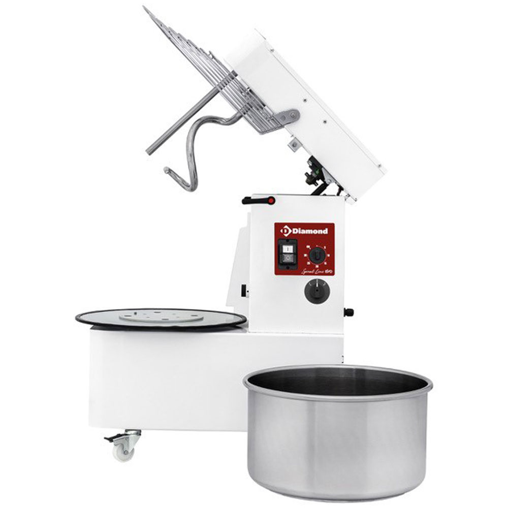 Spiraalkneder 42 liters kantelbare kop, verwijderbare kuip, 2 snelheden, timer, op wielen Spiraalkneder 42 liters kantelbare kop, verwijderbare kuip, 2 snelheden, timer, op wielen