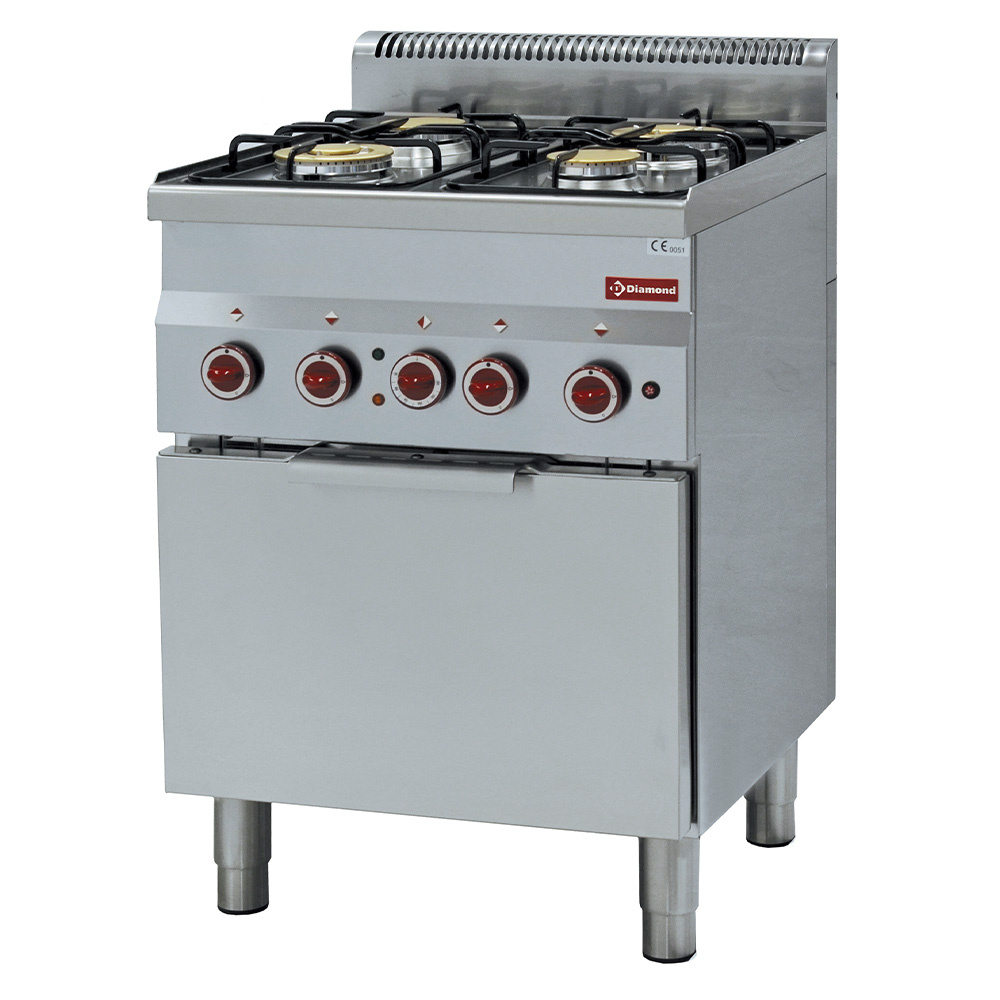 Gasfornuis 4 branders en elektrische convectie-oven GN 2/3 Gasfornuis 4 branders en elektrische convectie-oven GN 2/3