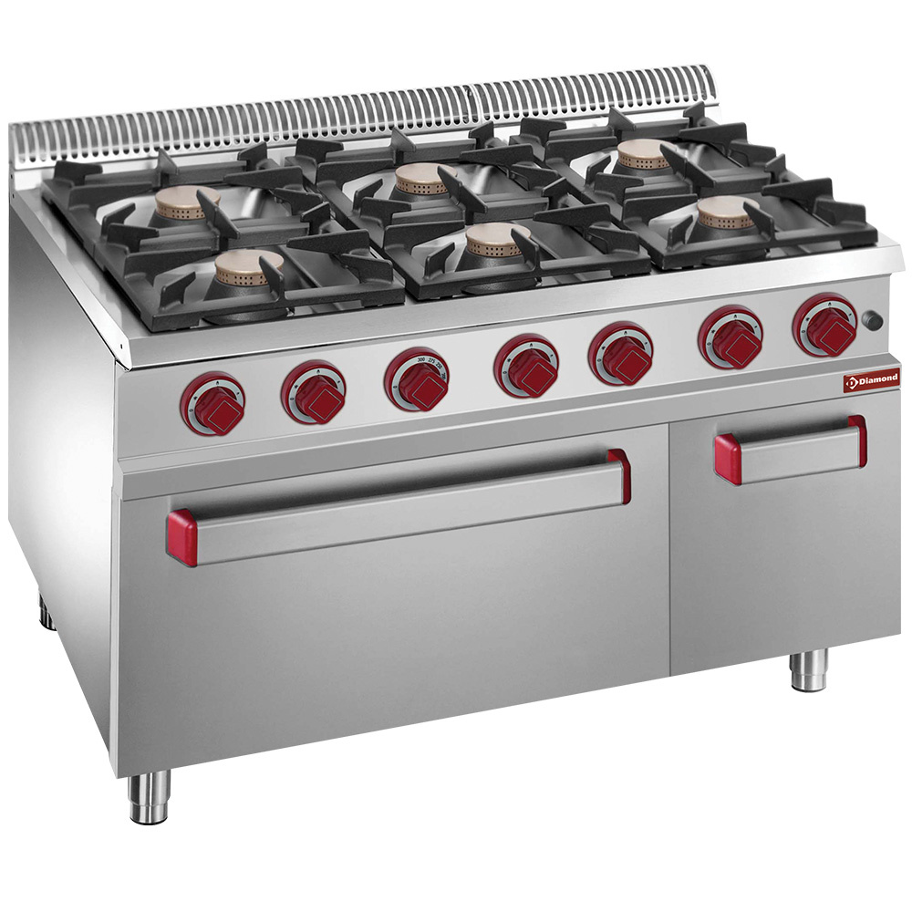 Gasfornuis 6 branders, elektrische convectie-oven GN 1/1, neutrale kast Gasfornuis 6 branders, elektrische convectie-oven GN 1/1, neutrale kast