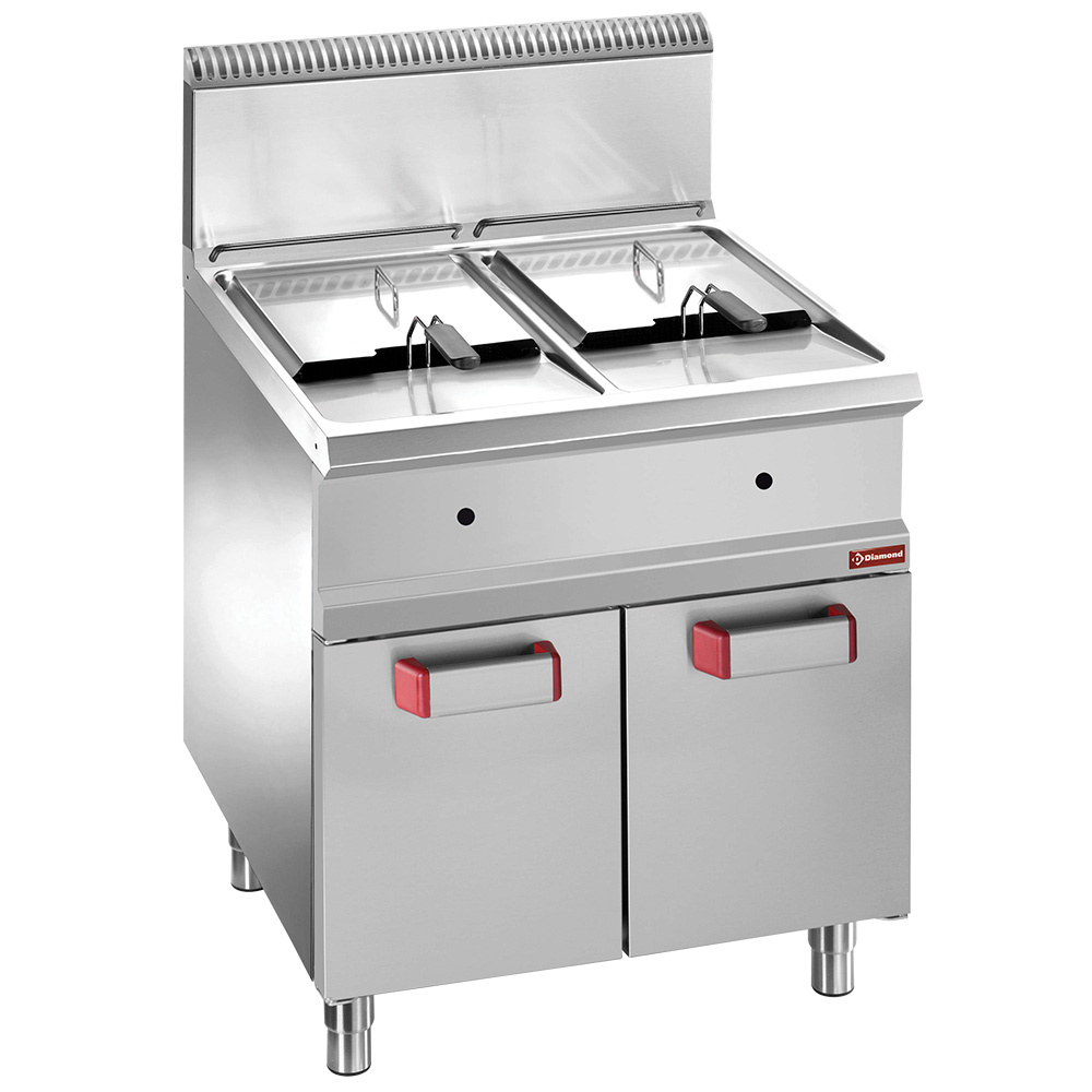 Gasfriteuse 2 kuipen 14 liter op kast Gasfriteuse 2 kuipen 14 liter op kast