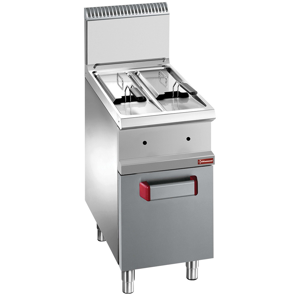 Gasfriteuse 2 kuipen van 7 liter op kast Gasfriteuse 2 kuipen van 7 liter op kast