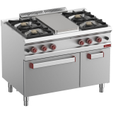 Gasfornuis 4 branders, sudderplaat, gasoven GN 2/1 en kast GN 1/1 Gasfornuis 4 branders, sudderplaat, gasoven GN 2/1 en kast GN 1/1