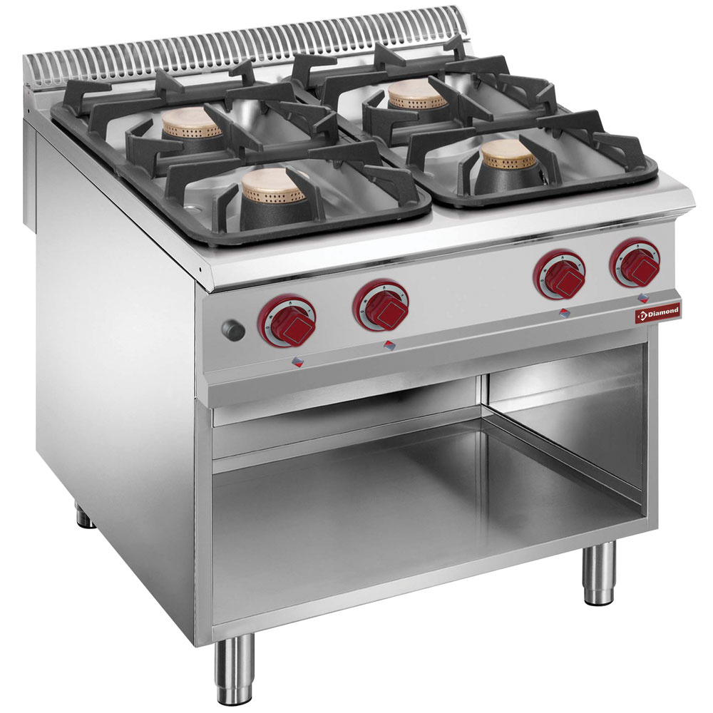 Gasfornuis met 4 branders op open kast Gasfornuis met 4 branders op open kast