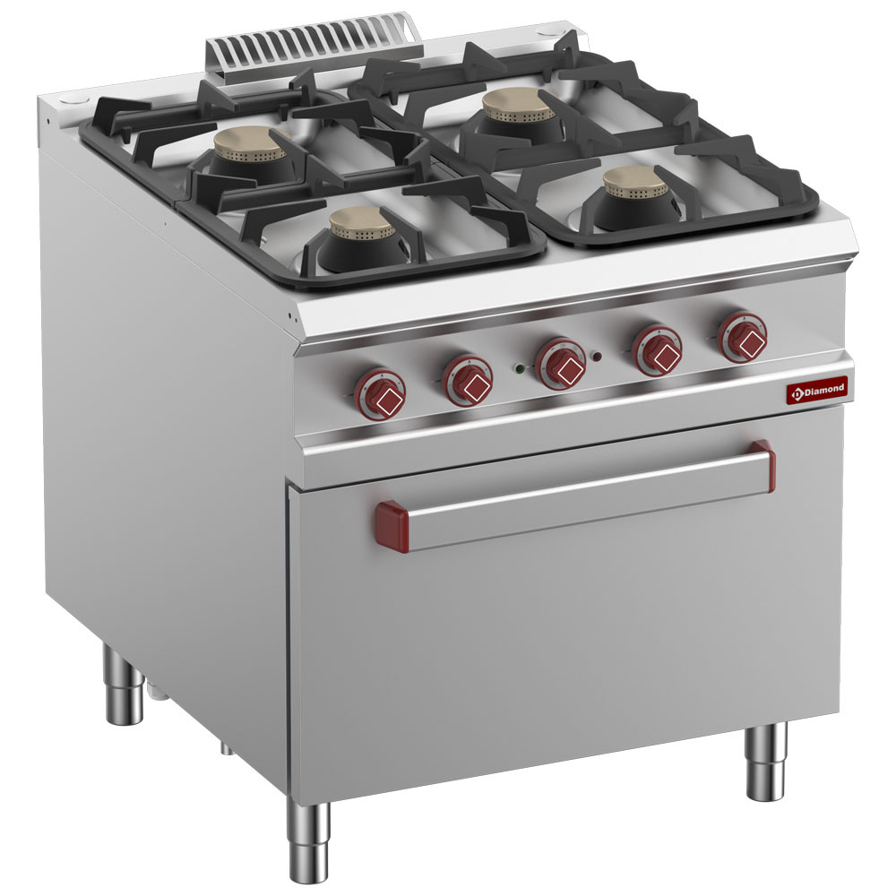 Gasfornuis met 4 branders op elektrische oven GN 2/1 Gasfornuis met 4 branders op elektrische oven GN 2/1