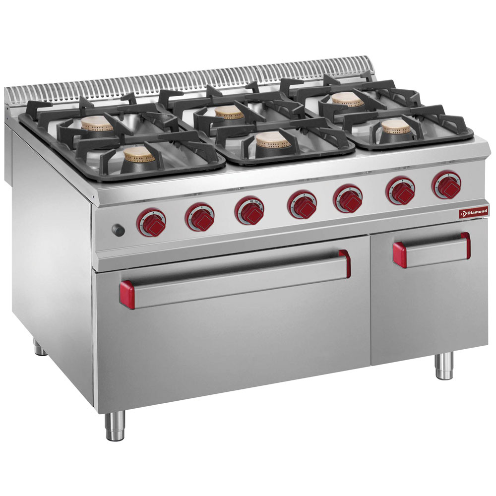 Gasfornuis met 6 branders op gasoven GN 2/1 en neutrale kast GN 1/1 Gasfornuis met 6 branders op gasoven GN 2/1 en neutrale kast GN 1/1