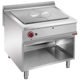 Gasfornuis met doorkookplaat op open kast Gasfornuis met doorkookplaat op open kast