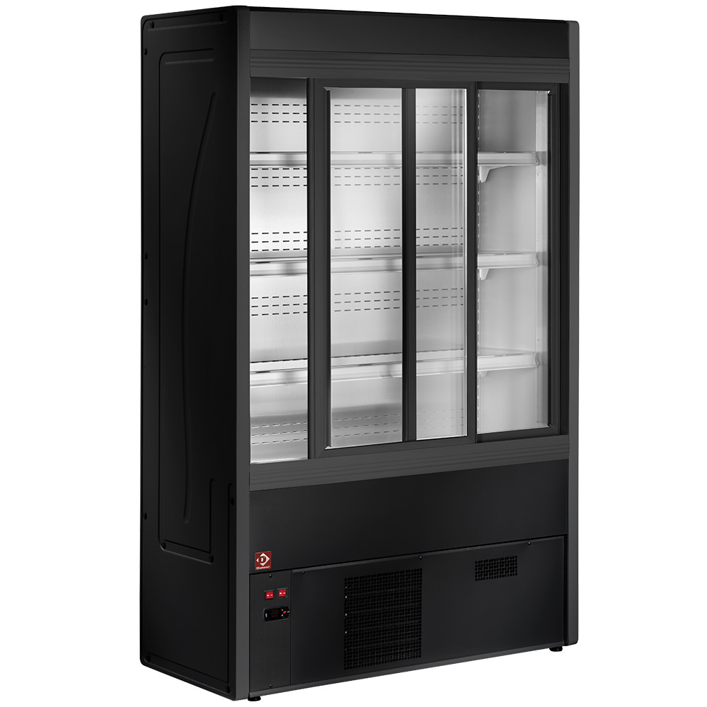 Gekoeld wandmeubel, geventileerd met glazen schuifdeuren Gekoeld wandmeubel, geventileerd met glazen schuifdeuren