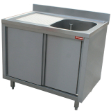 Spoeltafel 1 Kuip 600x500xh275, Links Druipvlak op Kast Met 2 Schuifdeuren